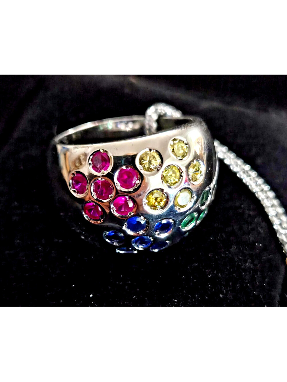 Paola Valentini 925 Sterling Silver Multicolor Crystal Ring Size 8 Italy QVC